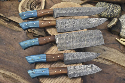 Premium Twist Damascus Kitchen Knives  Handmade Lot Of 5 Blades 2