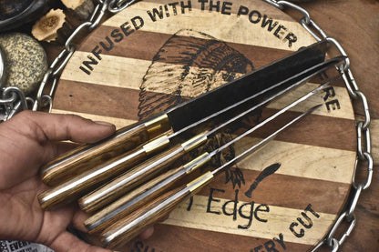 Traditional Forged Damascus Chef Knives  Walnut Handle Set Of 5 Collectors 1