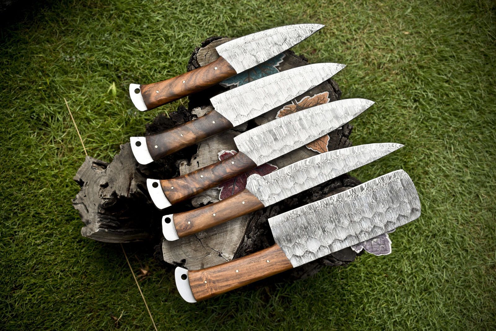 Handmade Twist Damascus Steel Chef Knives  Set Of 5 With Brass Bolsters 2