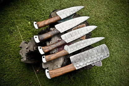 Handmade Twist Damascus Steel Chef Knives  Set Of 5 With Brass Bolsters 2