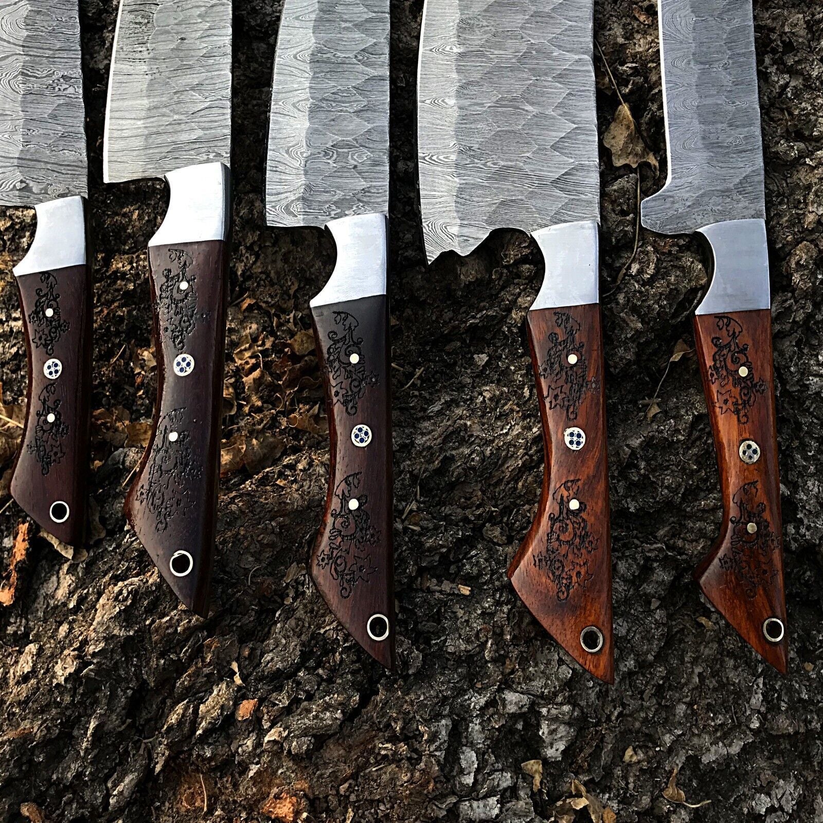 5pcs Handmade Damascus Steel Chef Knife Set  Forged Kitchen Knives  Custom Full Tang Culinary Tools 1