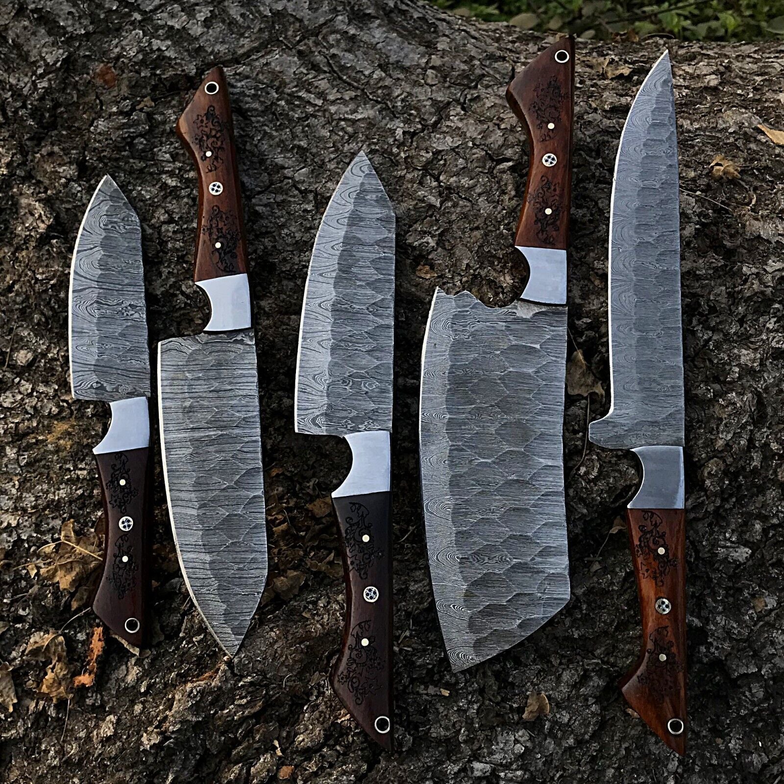 5pcs Handmade Damascus Steel Chef Knife Set  Forged Kitchen Knives  Custom Full Tang Culinary Tools 2