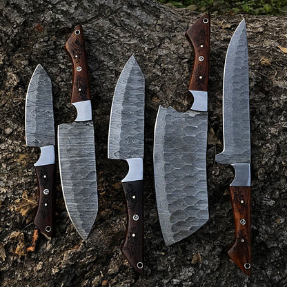 5pcs Handmade Damascus Steel Chef Knife Set  Forged Kitchen Knives  Custom Full Tang Culinary Tools 2