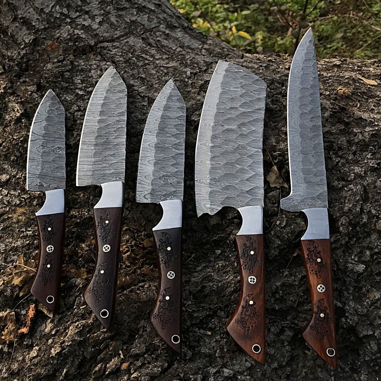 5pcs Handmade Damascus Steel Chef Knife Set  Forged Kitchen Knives  Custom Full Tang Culinary Tools 3