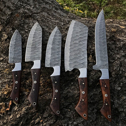 5pcs Handmade Damascus Steel Chef Knife Set  Forged Kitchen Knives  Custom Full Tang Culinary Tools 3