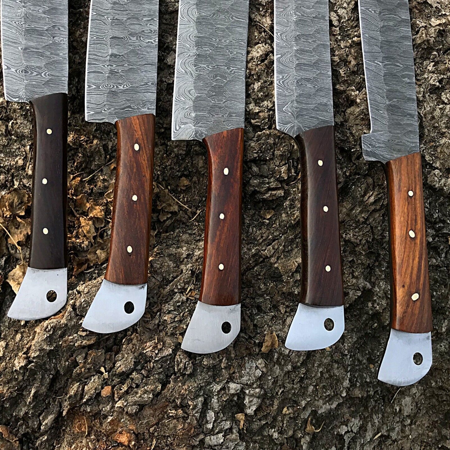 Authentic Damascus Steel Chef Knife Set Of 5  Handmade Full Tang Blades 4