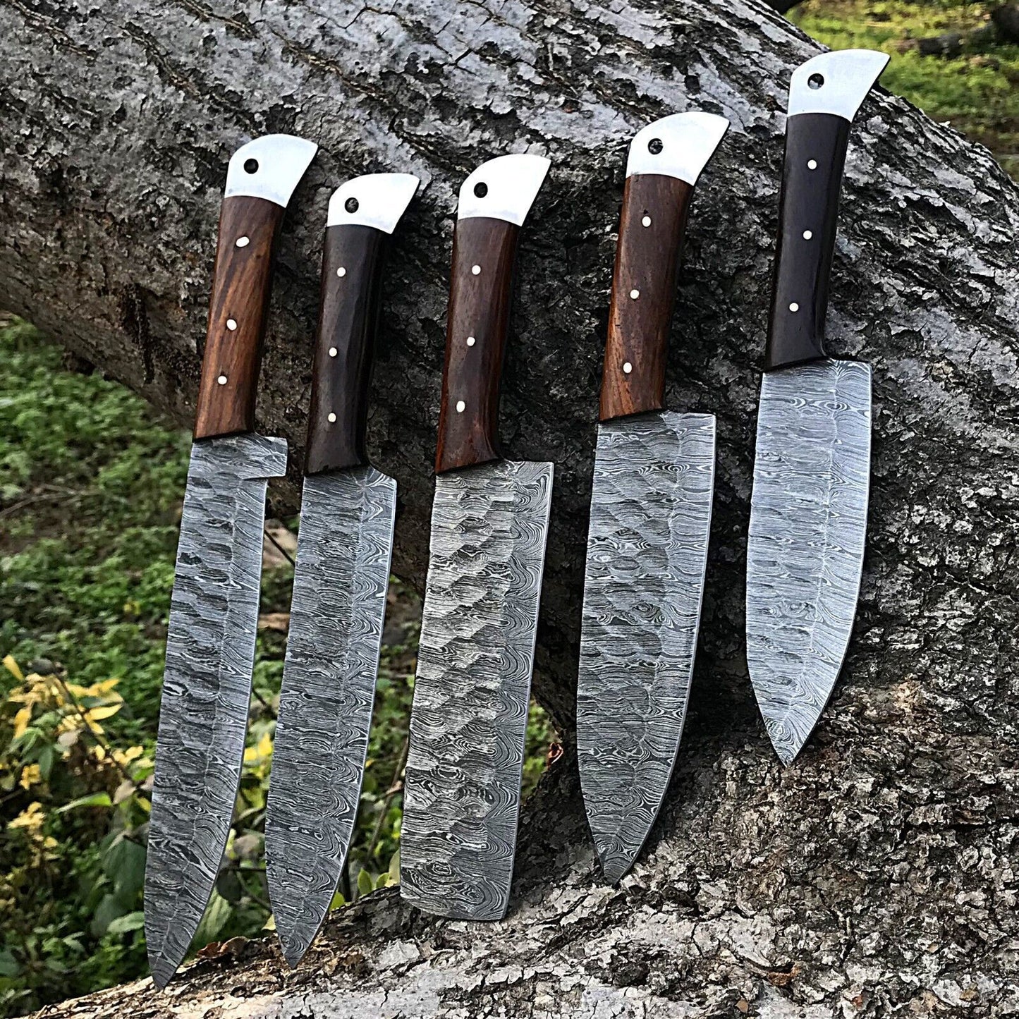 Authentic Damascus Steel Chef Knife Set Of 5  Handmade Full Tang Blades 2