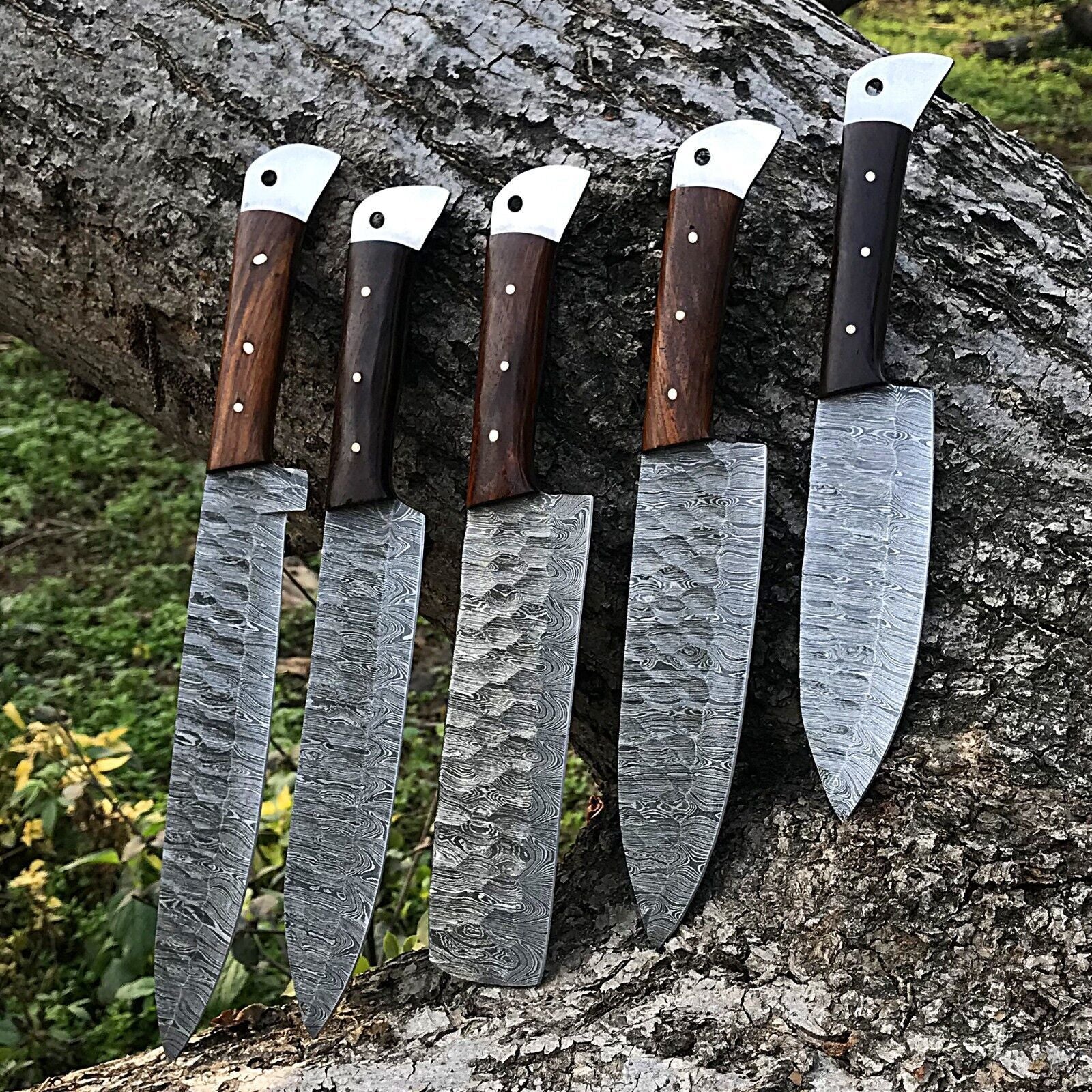Authentic Damascus Steel Chef Knife Set Of 5  Handmade Full Tang Blades 2