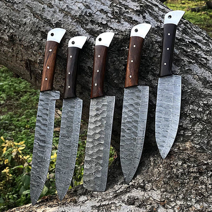 Authentic Damascus Steel Chef Knife Set Of 5  Handmade Full Tang Blades 2