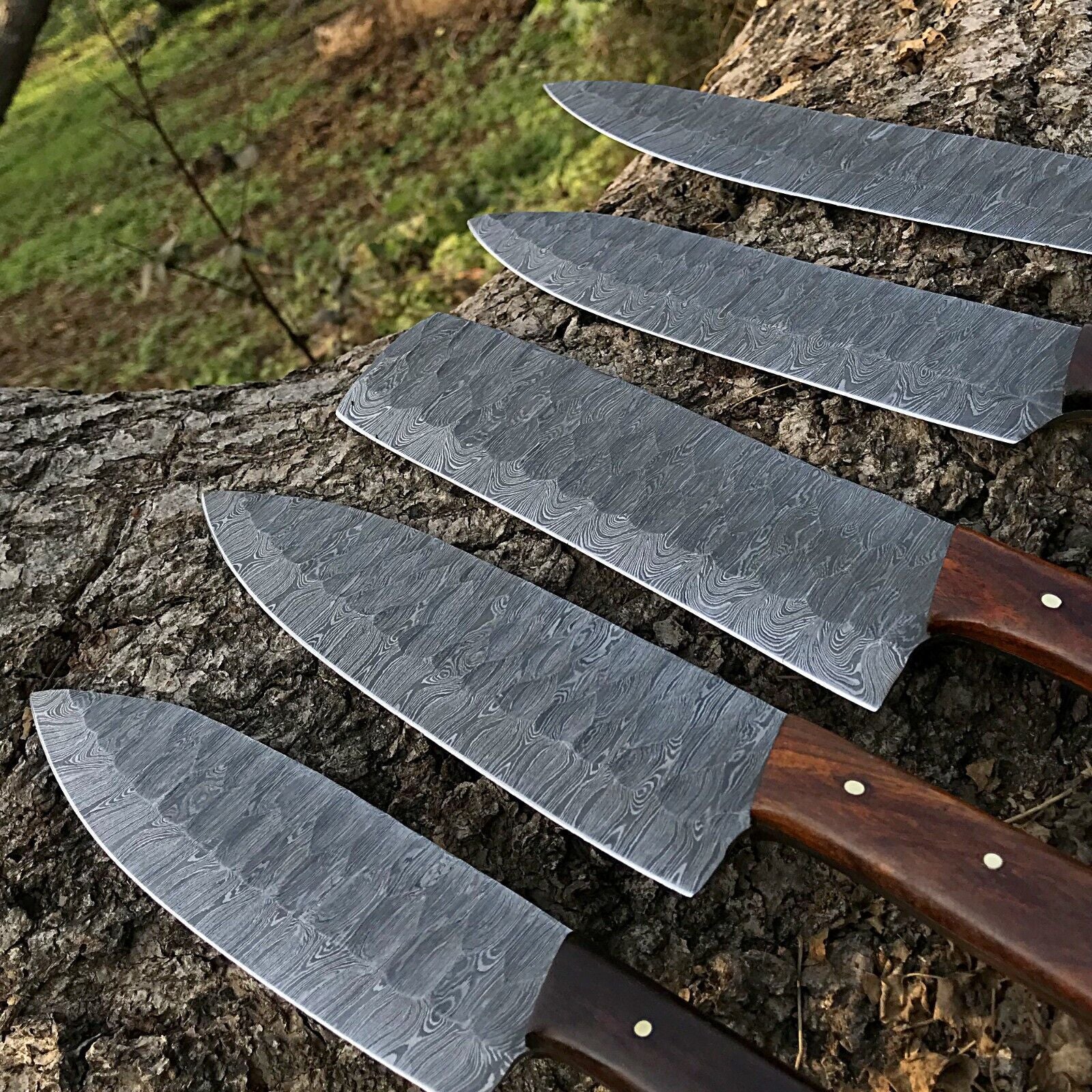 Authentic Damascus Steel Chef Knife Set Of 5  Handmade Full Tang Blades 3