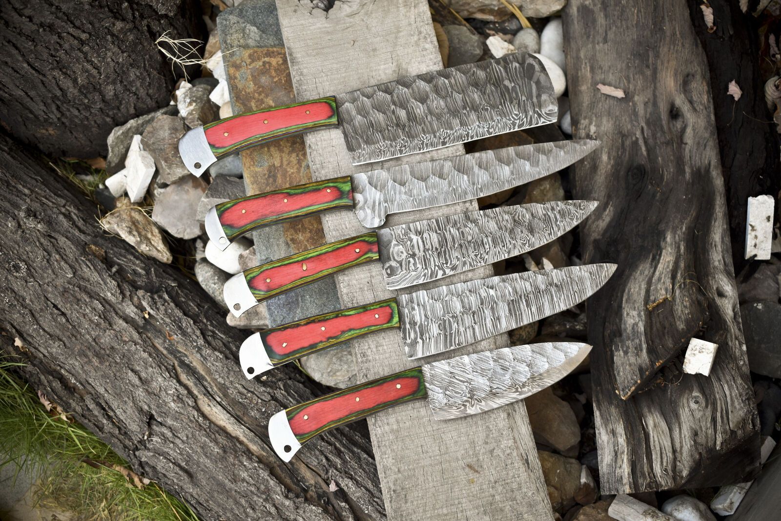 Custom 5 Piece Damascus Steel Chef Knife Set  Forged Kitchen Cutlery Collection 1