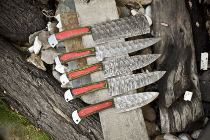 Custom 5 Piece Damascus Steel Chef Knife Set  Forged Kitchen Cutlery Collection 1