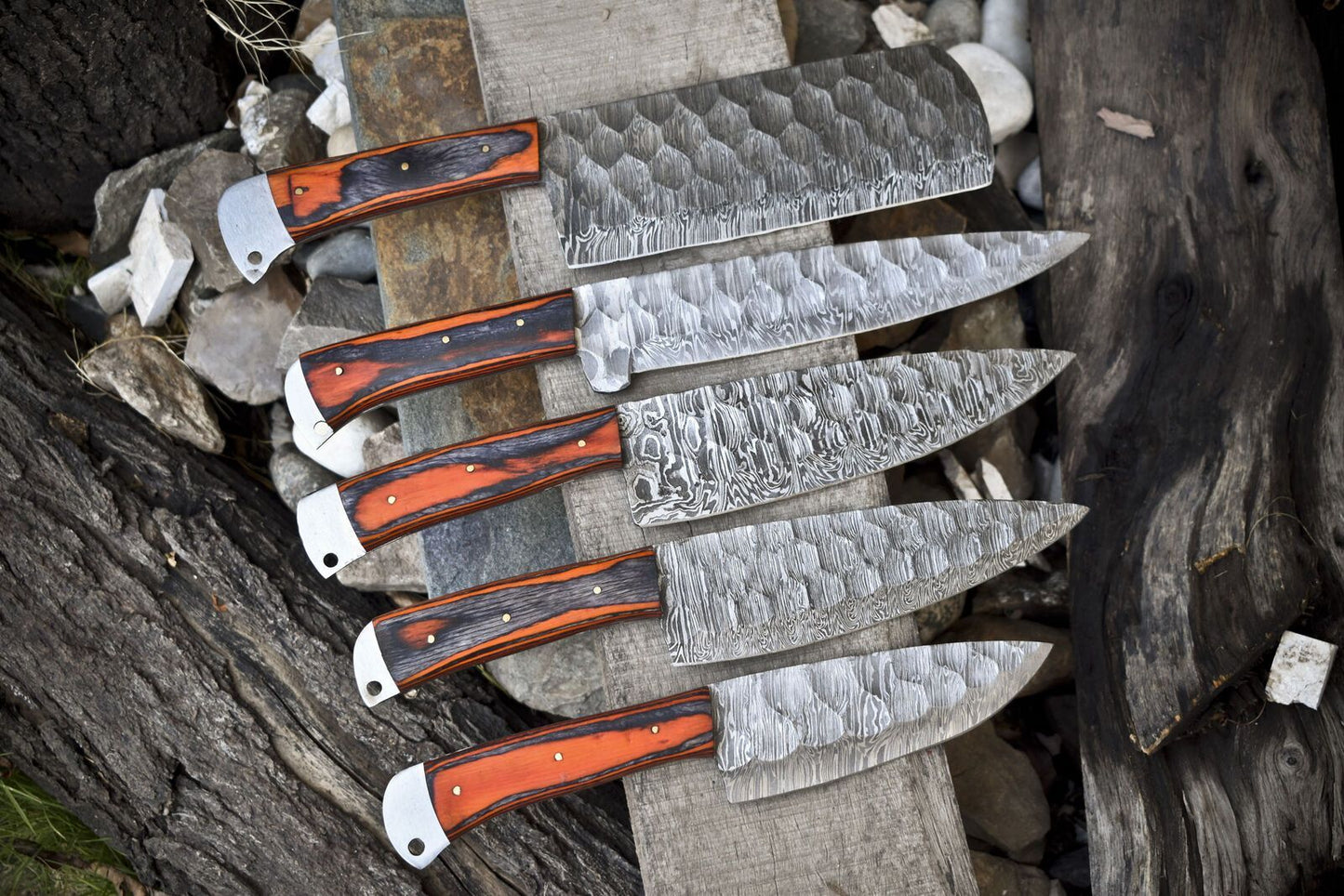 5pcs Forged Damascus Steel Chef Knife Set  Handmade Full Tang Kitchen Knives 1