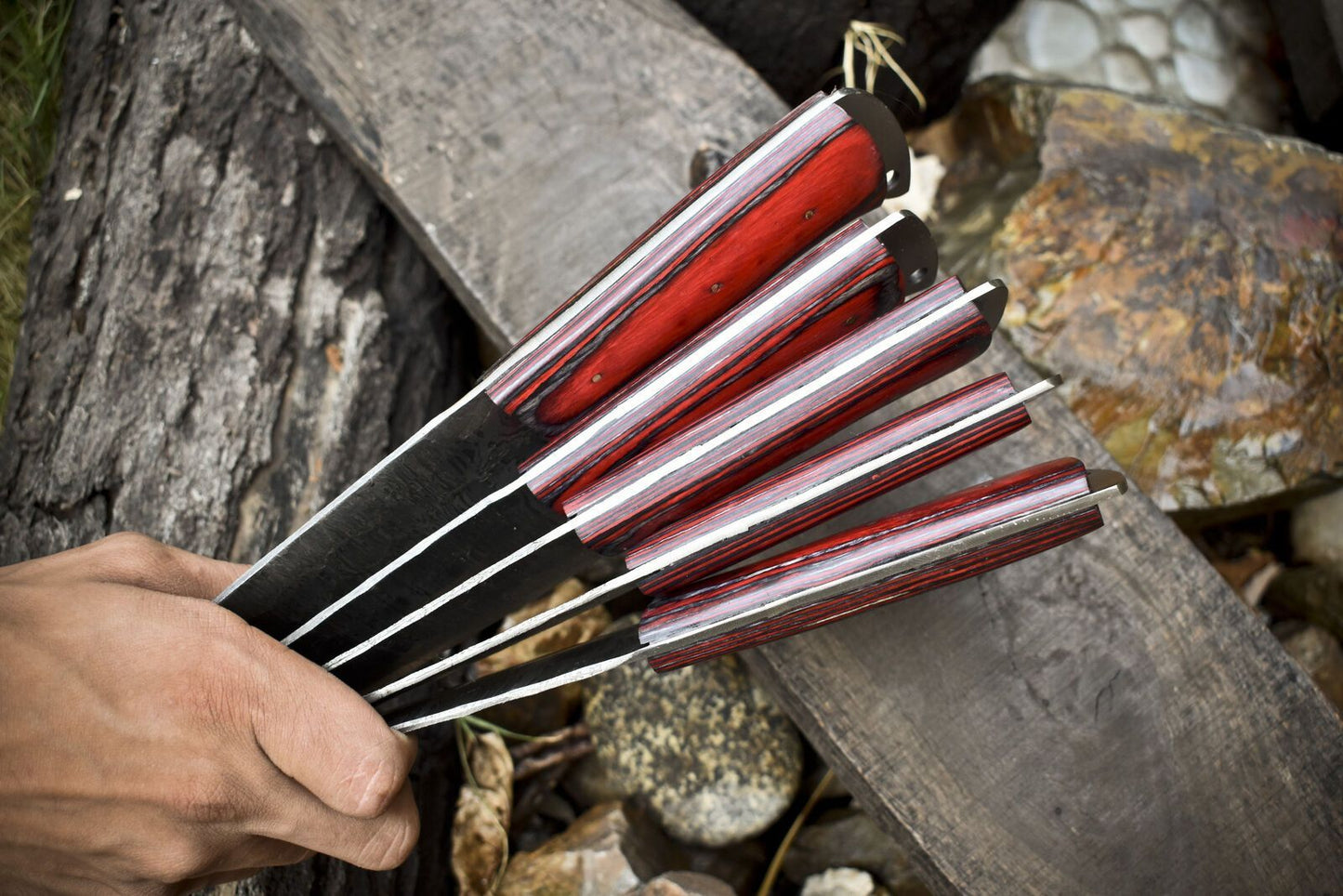 Professional Handmade Damascus Chef Knife Set  5pcs Forged Kitchen Tools 1
