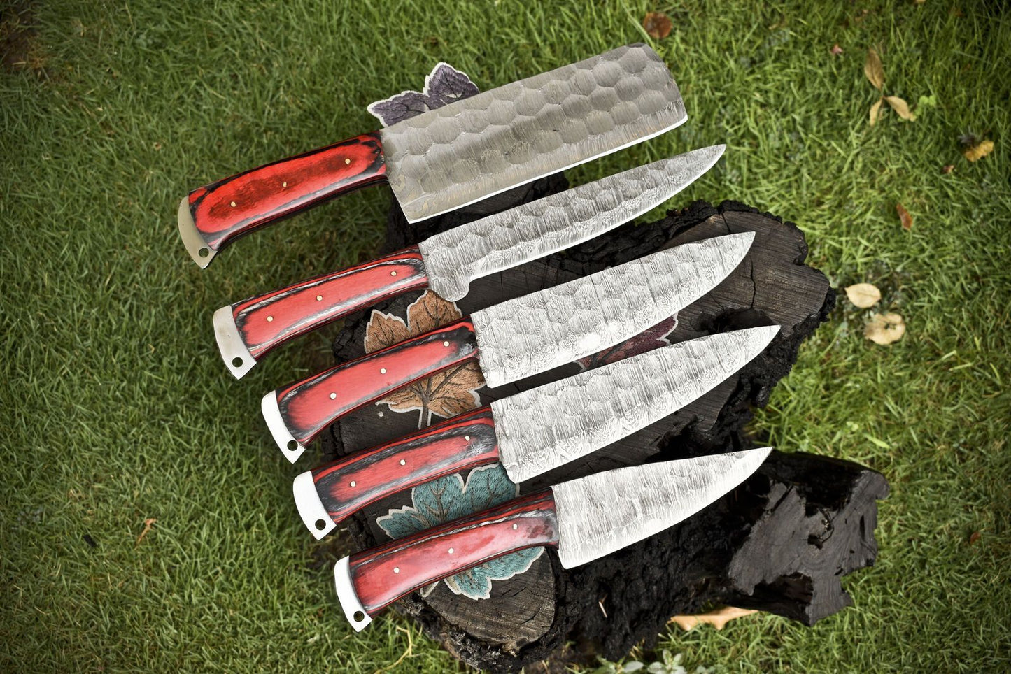 Professional Handmade Damascus Chef Knife Set  5pcs Forged Kitchen Tools 2