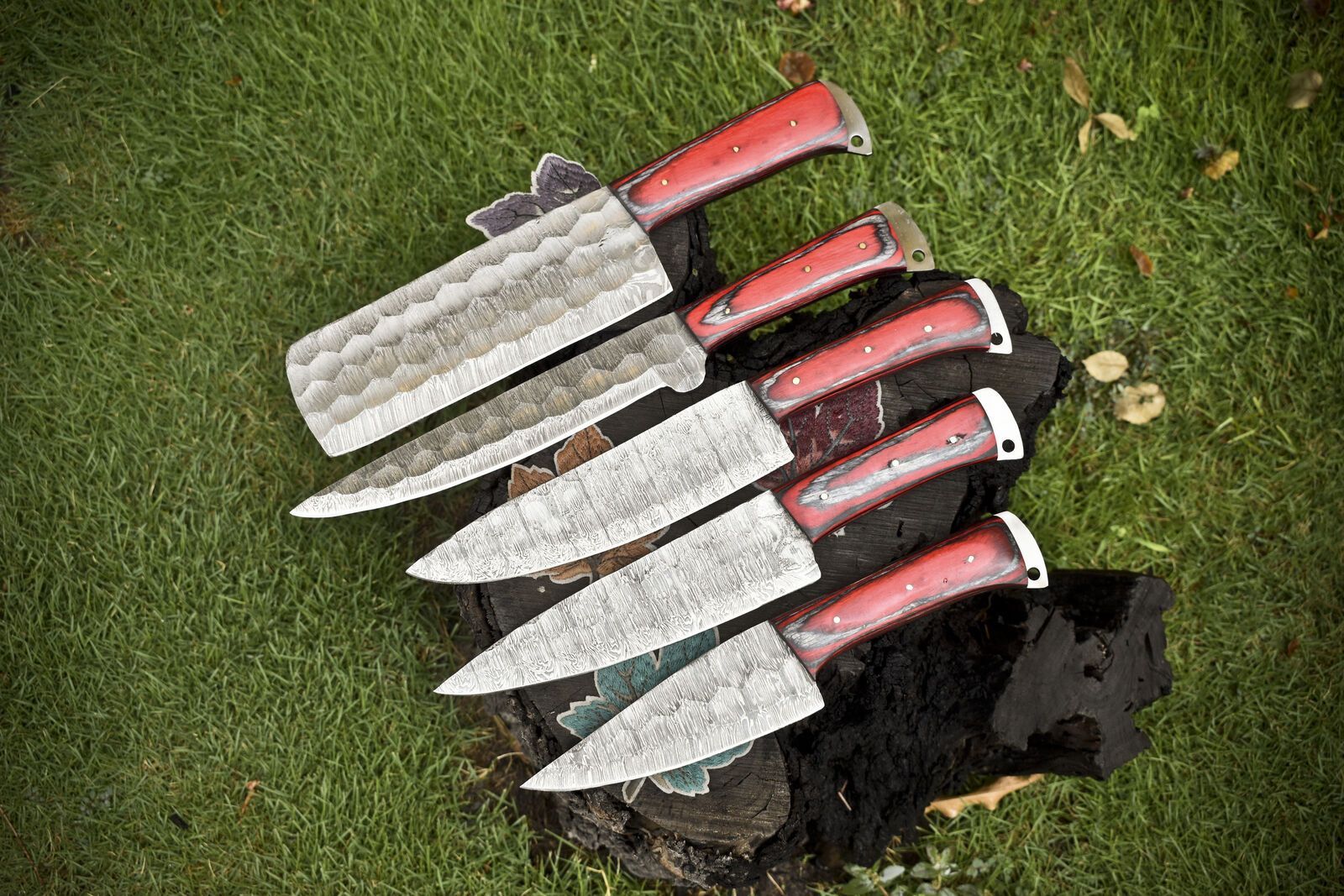 Professional Handmade Damascus Chef Knife Set | 5pcs Forged Kitchen Tools