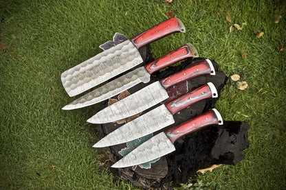 Professional Handmade Damascus Chef Knife Set | 5pcs Forged Kitchen Tools
