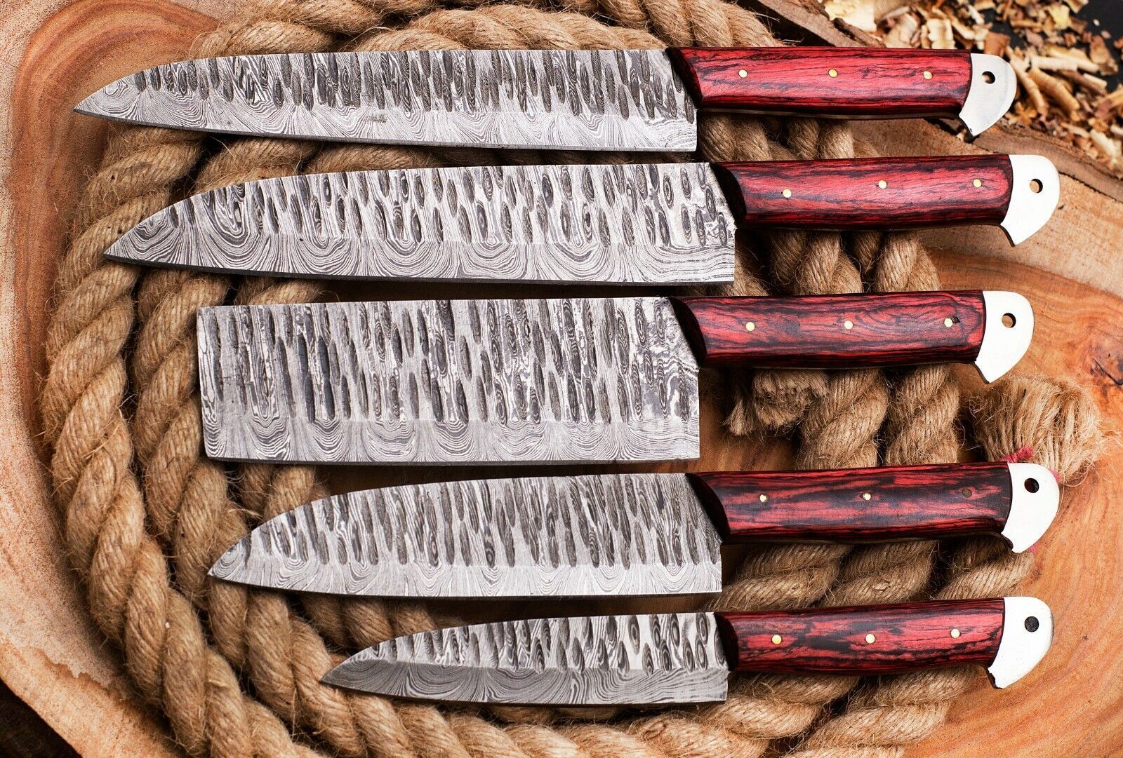 Forged 5 Piece Damascus Chef Knife Set  Full Tang Handmade Kitchen Blades 2