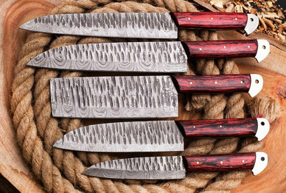 Forged 5 Piece Damascus Chef Knife Set  Full Tang Handmade Kitchen Blades 2