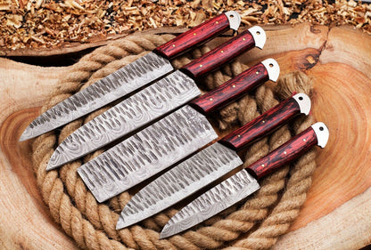 Forged 5 Piece Damascus Chef Knife Set  Full Tang Handmade Kitchen Blades 3