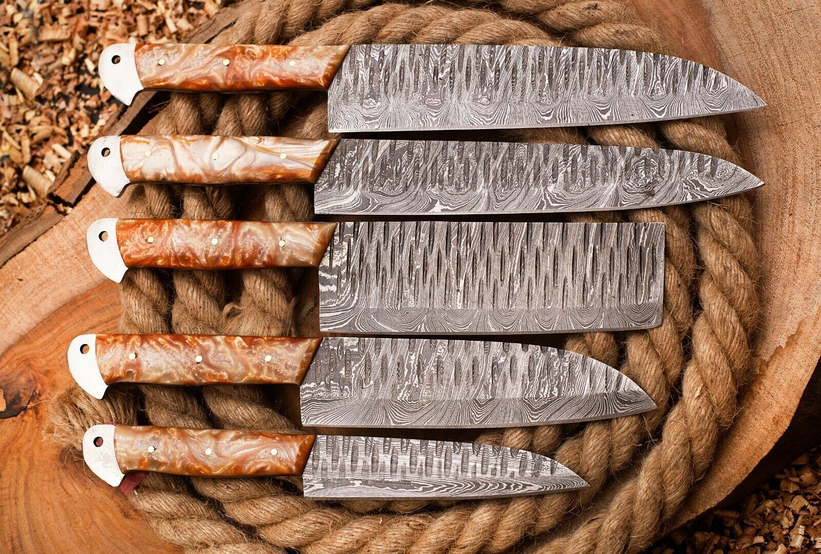 Custom Handmade 5pcs Damascus Chef Knife Set  Full Tang Kitchen Essentials 1