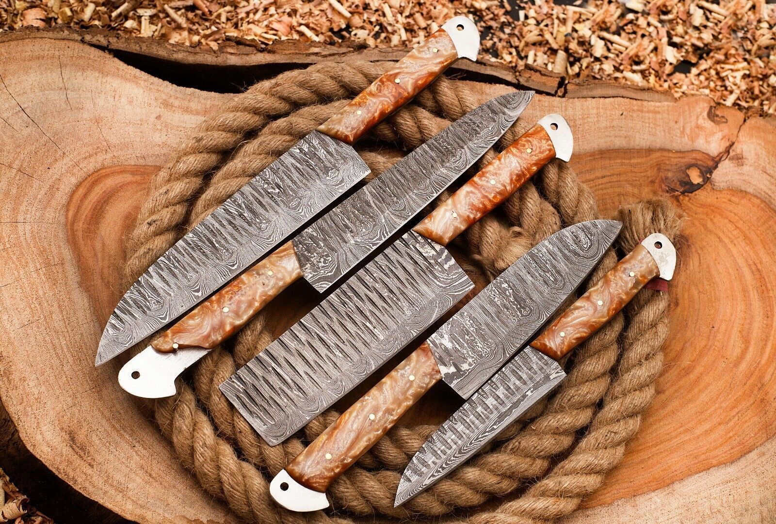 Custom Handmade 5pcs Damascus Chef Knife Set  Full Tang Kitchen Essentials 2