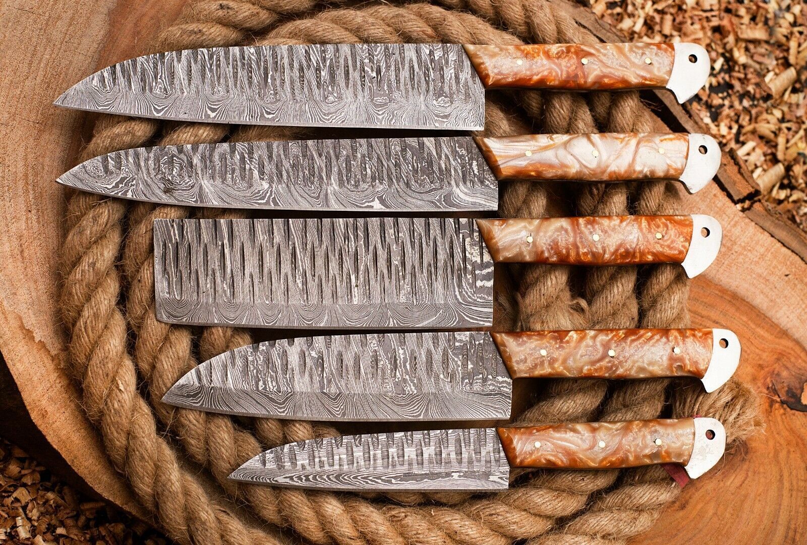 Custom Handmade 5pcs Damascus Chef Knife Set  Full Tang Kitchen Essentials 3
