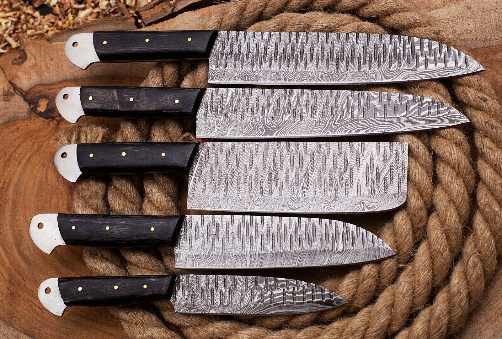 Custom Handmade Damascus Steel Chef Knife Set  Hand Forged Kitchen Knives 2