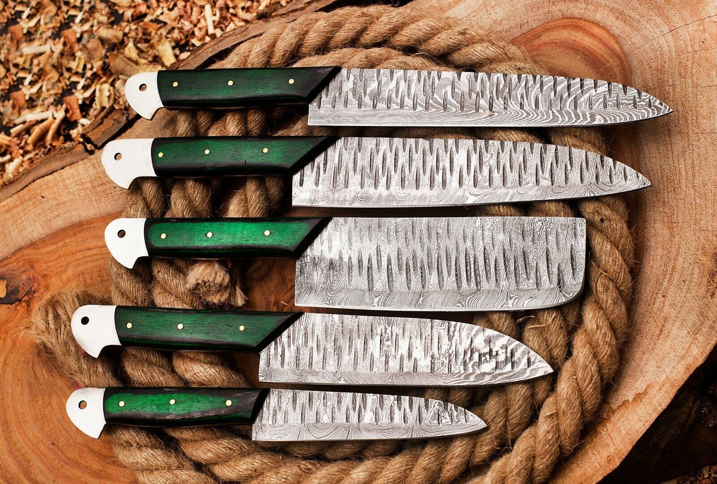 Professional Damascus Steel Chef Knife Set  5pcs Custom Handmade Blades 1