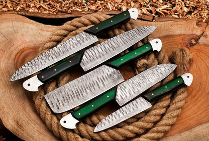 Professional Damascus Steel Chef Knife Set  5pcs Custom Handmade Blades 2