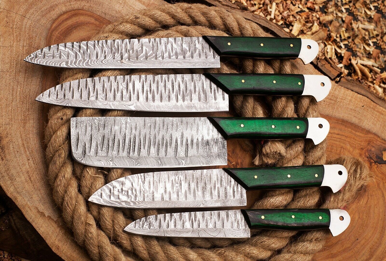 Professional Damascus Steel Chef Knife Set  5pcs Custom Handmade Blades 3