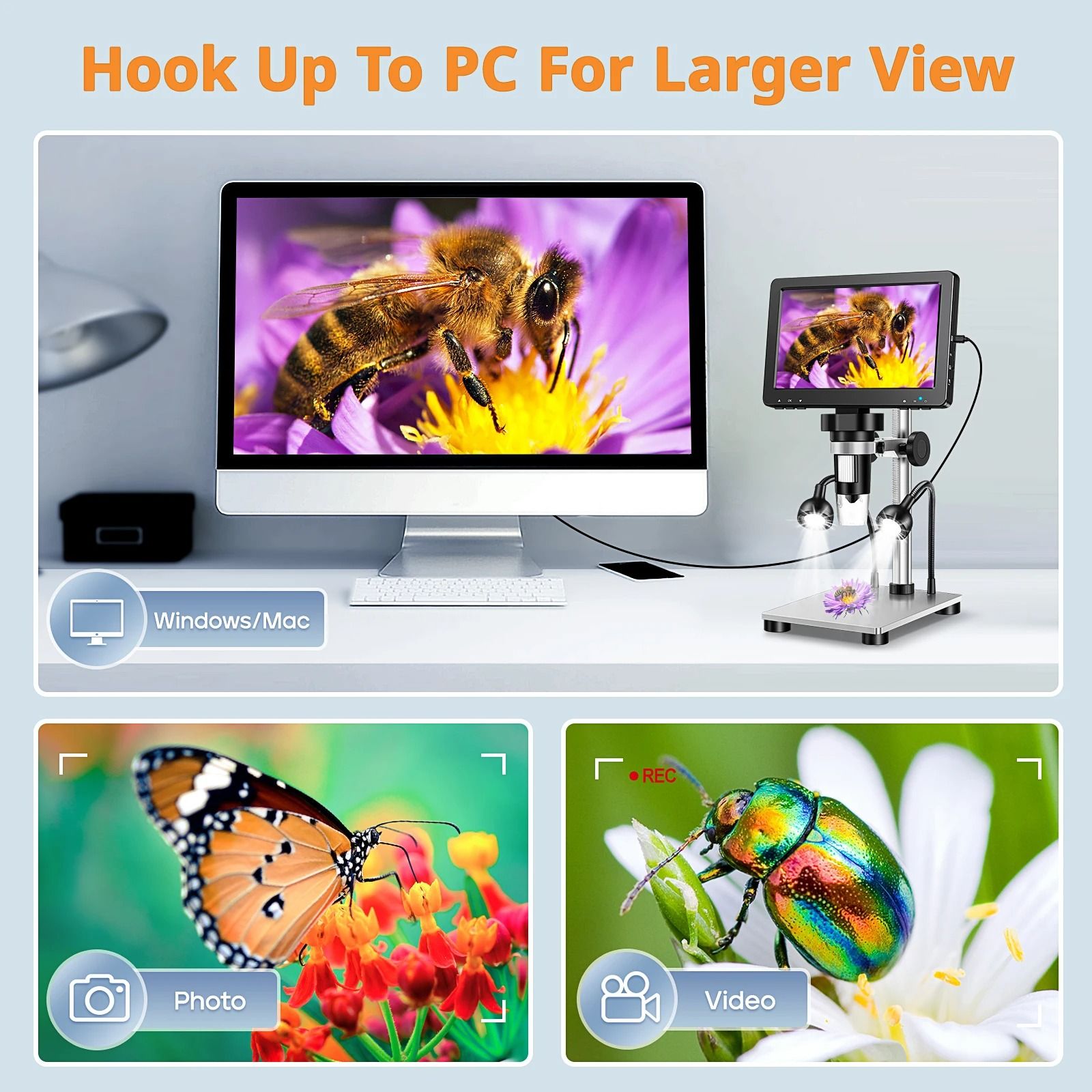 Digital Microscope 1200x Magnification With HD USB And LED Lights 5