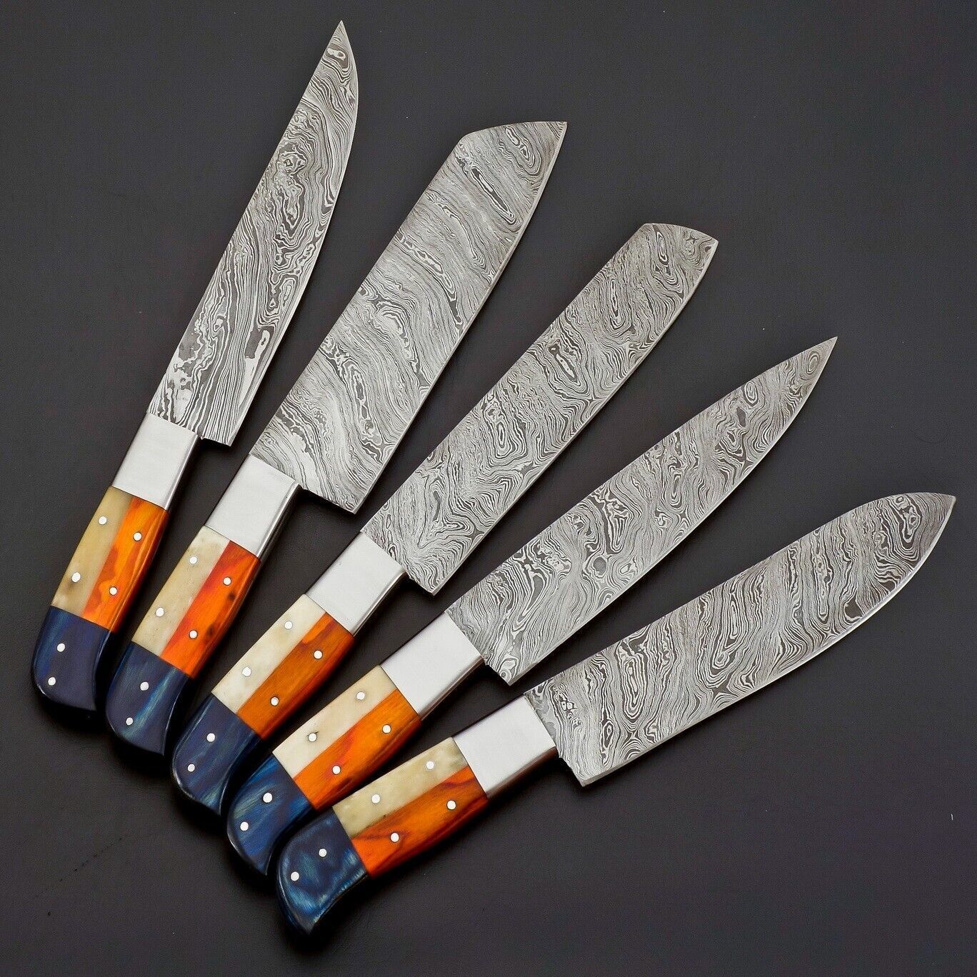 Hand Forged Damascus Steel Kitchen Knife Set  Custom Made Chef Knives 1
