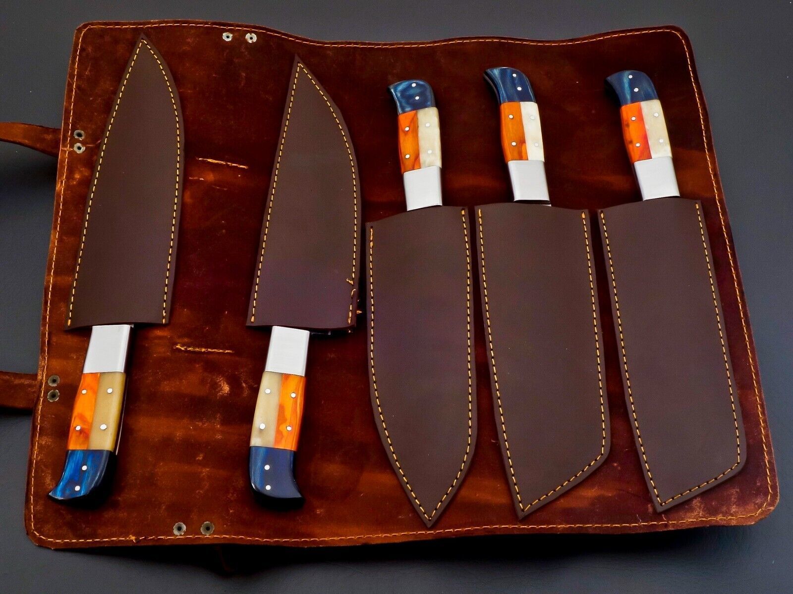 Hand Forged Damascus Steel Kitchen Knife Set  Custom Made Chef Knives 3