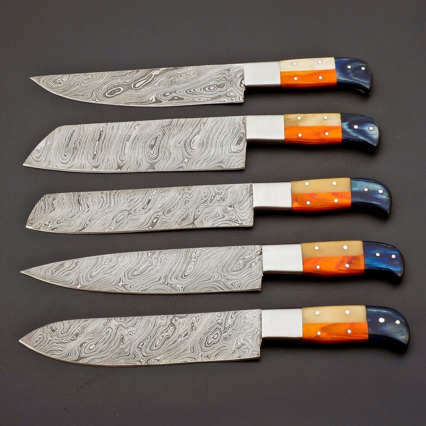 Hand Forged Damascus Steel Kitchen Knife Set  Custom Made Chef Knives 2