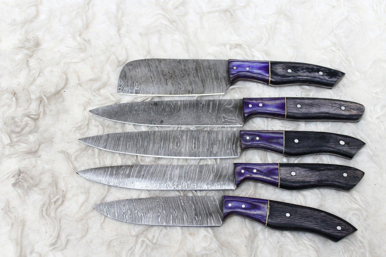 5pcs Damascus Steel Chef Knife Collection  Handmade Forged Kitchen Set 1