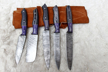 5pcs Damascus Steel Chef Knife Collection  Handmade Forged Kitchen Set 2