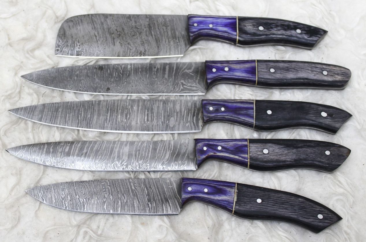 5pcs Damascus Steel Chef Knife Collection  Handmade Forged Kitchen Set 3