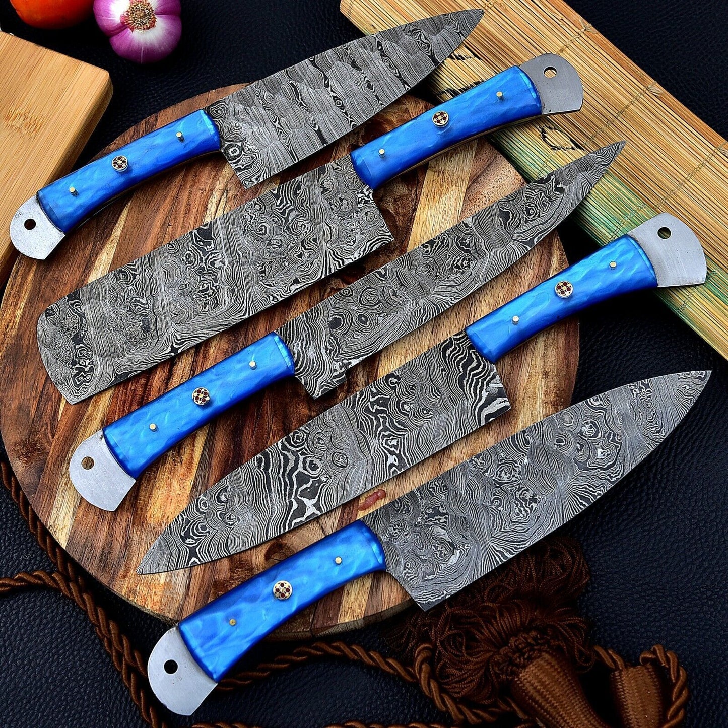 Authentic Hand Forged Damascus Steel Chef Knife Set  5pcs Kitchen Tools 1