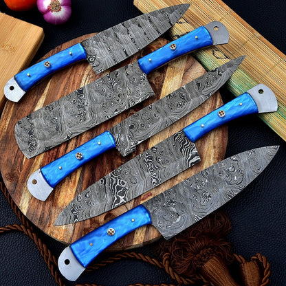 Authentic Hand Forged Damascus Steel Chef Knife Set  5pcs Kitchen Tools 1