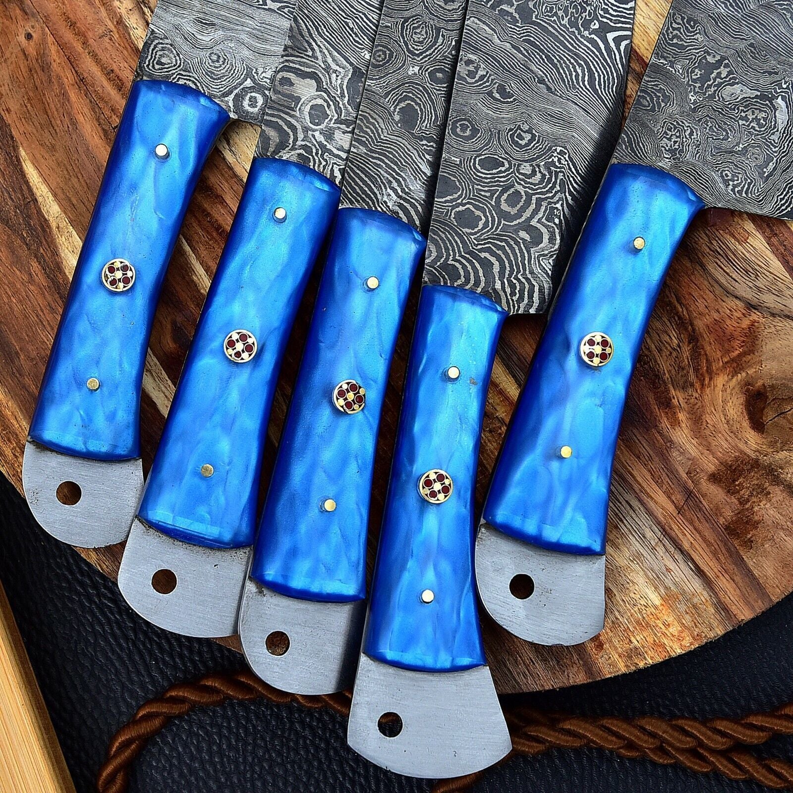 Authentic Hand Forged Damascus Steel Chef Knife Set  5pcs Kitchen Tools 2