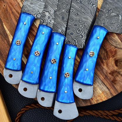 Authentic Hand Forged Damascus Steel Chef Knife Set  5pcs Kitchen Tools 2