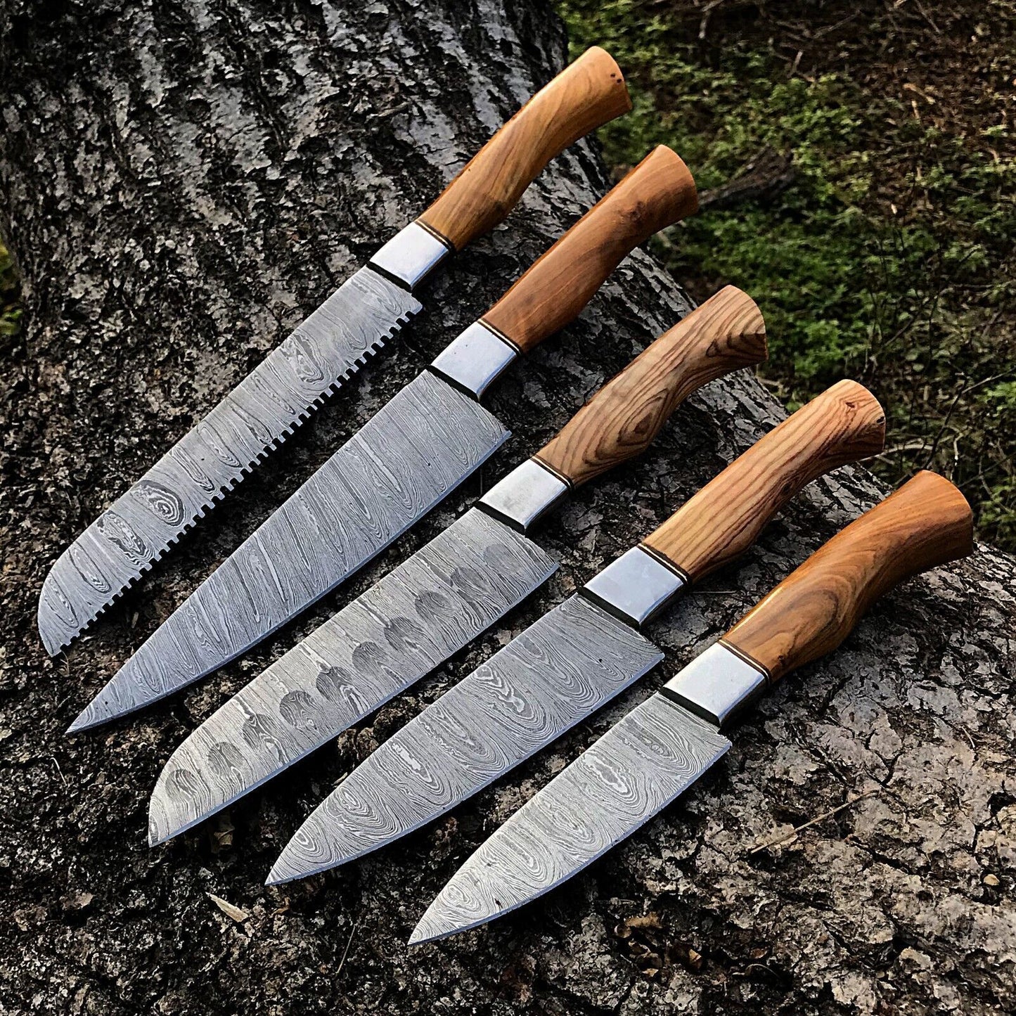 Premium Damascus Steel Chef Knife Set | Handmade Full Tang Kitchen Blades