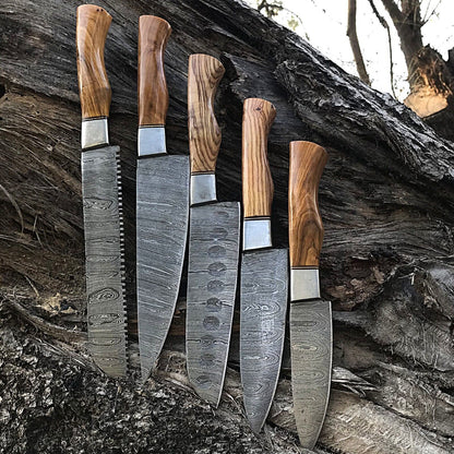 Premium Damascus Steel Chef Knife Set  Handmade Full Tang Kitchen Blades 3