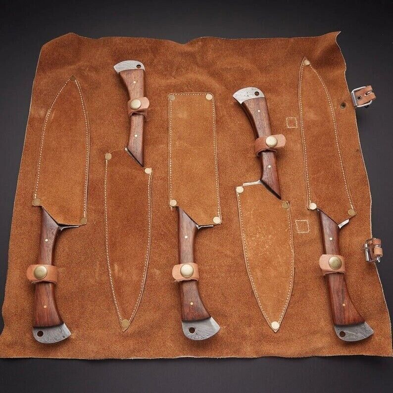 Custom Handmade 5pcs Damascus Kitchen Knife Set  Forged Chef Collection 2