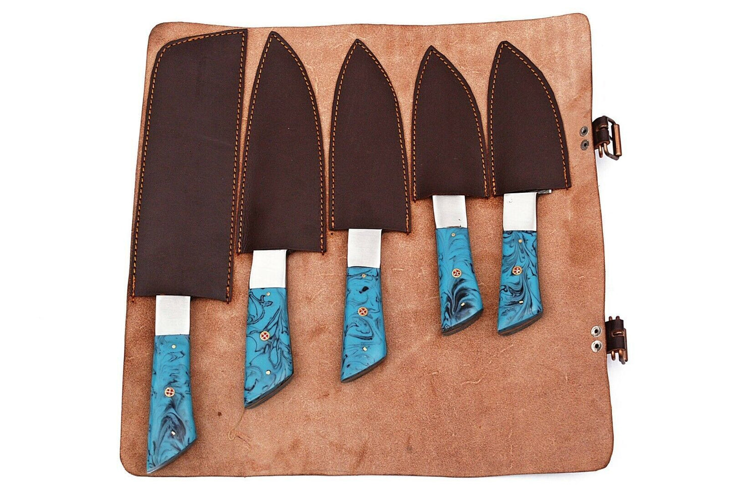 Damascus Steel Chef Knife Set  Custom Handmade Forged Cutlery Set 1