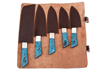 Damascus Steel Chef Knife Set  Custom Handmade Forged Cutlery Set 1