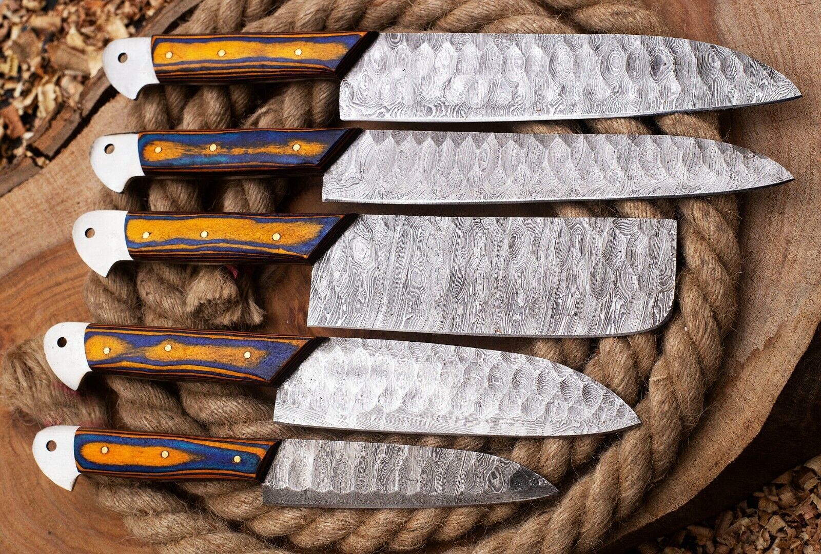 Luxury Handmade Damascus Steel Chef Knives  Professional Kitchen Set 3