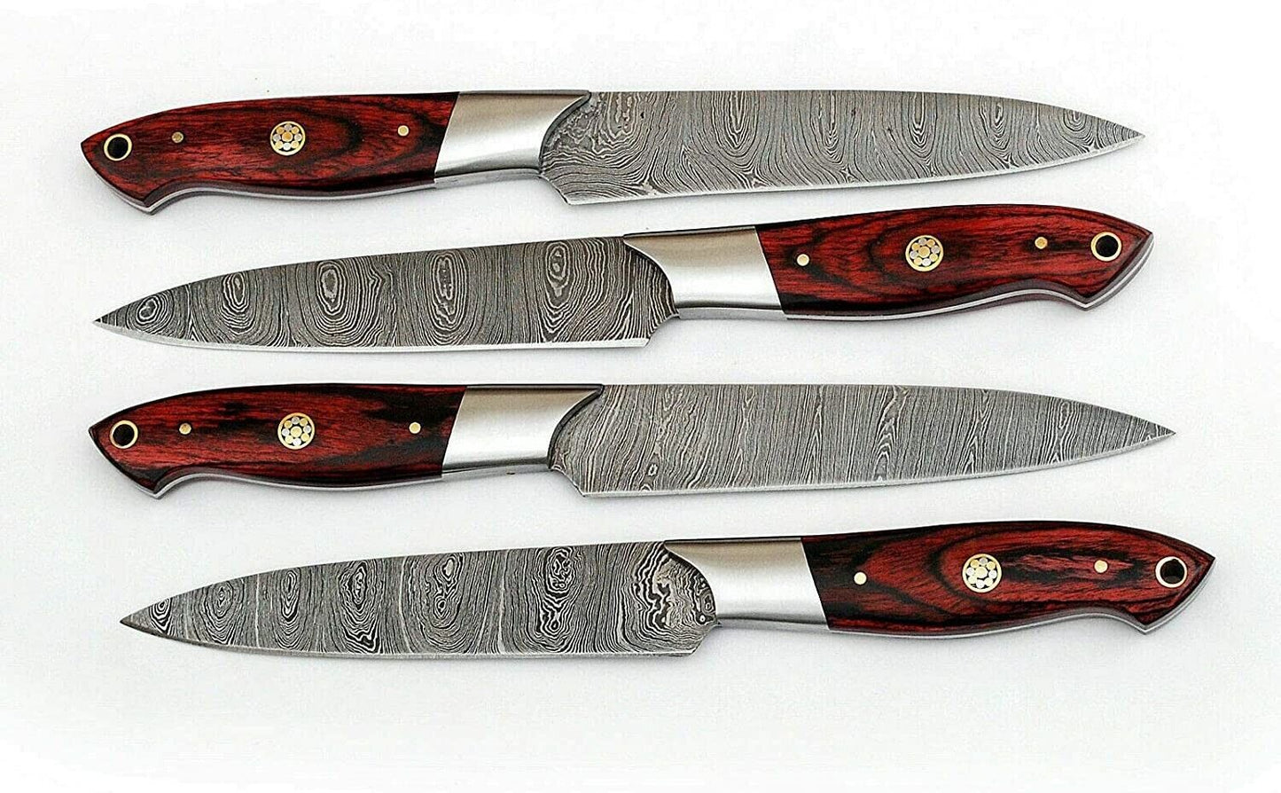 Professional Handmade Damascus Steel Steak Knife Set  4pcs Utility Chef Knives 2