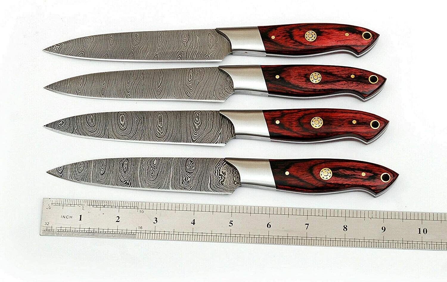 Professional Handmade Damascus Steel Steak Knife Set  4pcs Utility Chef Knives 3